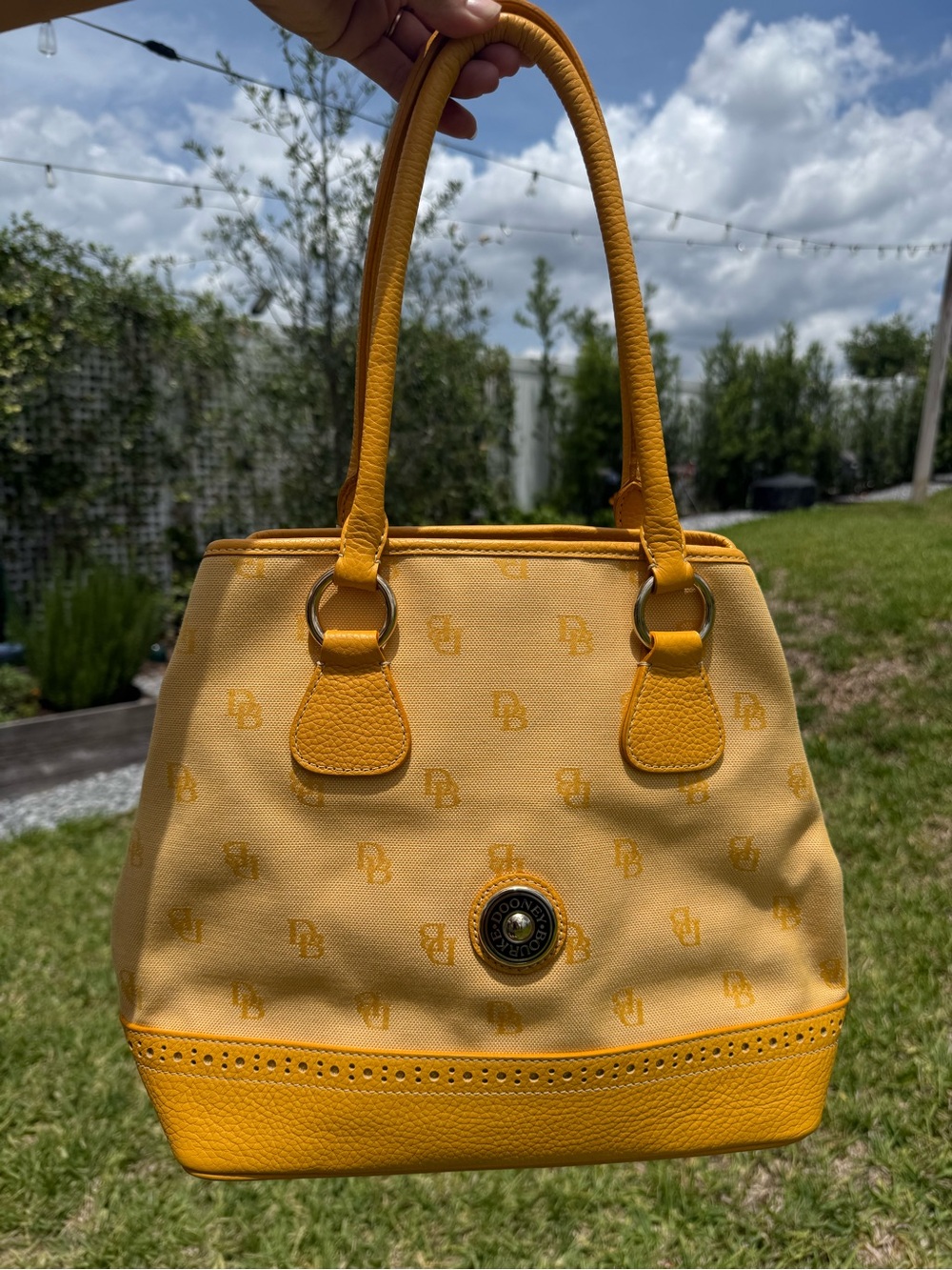 Dooney & Bourke Golden Yellow Canvas Tote with Leather Trim